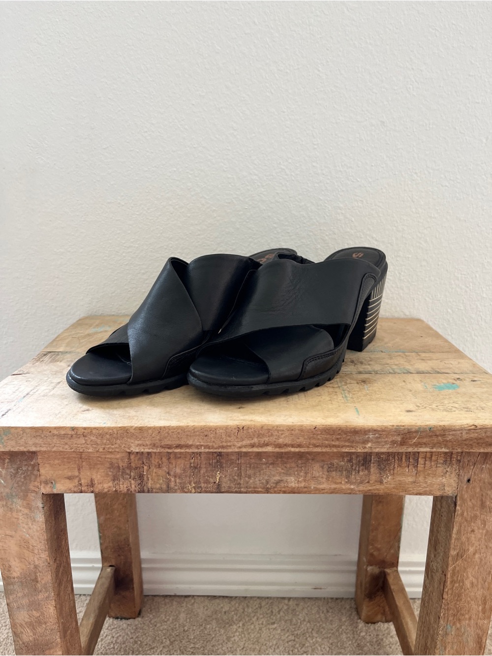Sorrel Black Leather Crossover Slide Heels - Women